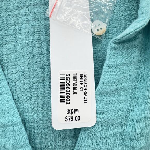 Soft Surroundings Womens Addison Gauze Big Shirt Size 3X Blue Cotton Button-Up - Picture 4 of 9